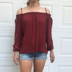 red off the shoulder top with straps